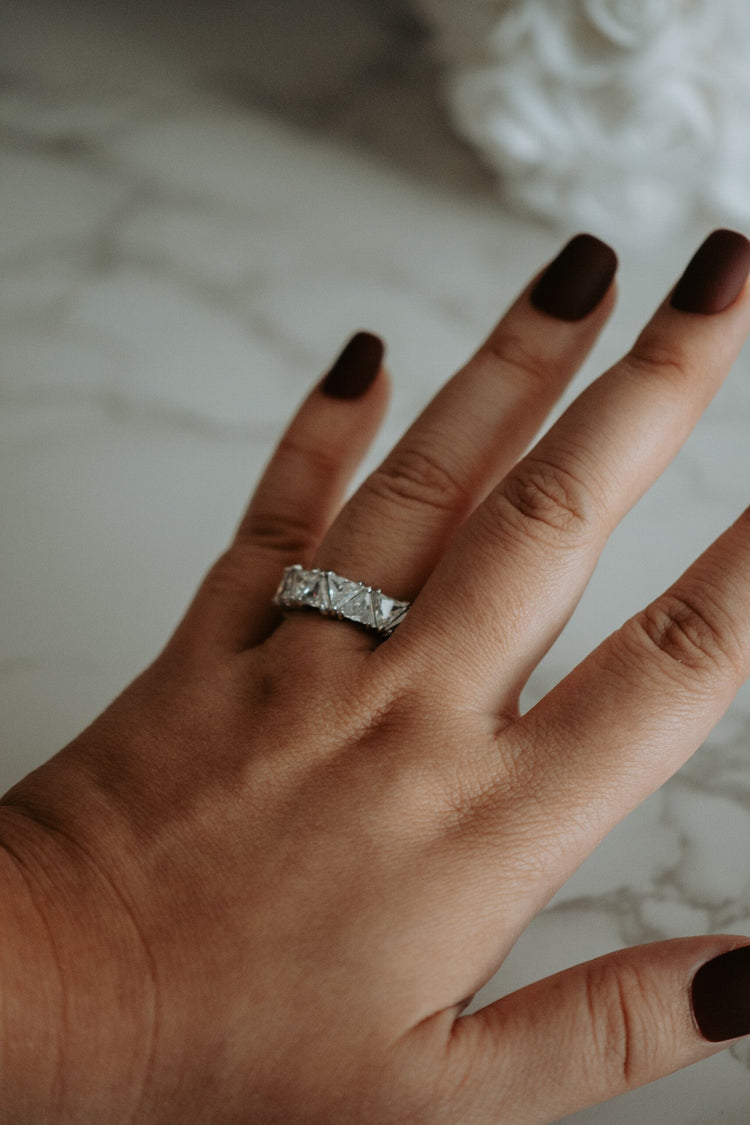 Pierre Triangular Stone Cubic Zirconia Sterling Silver Ring Band