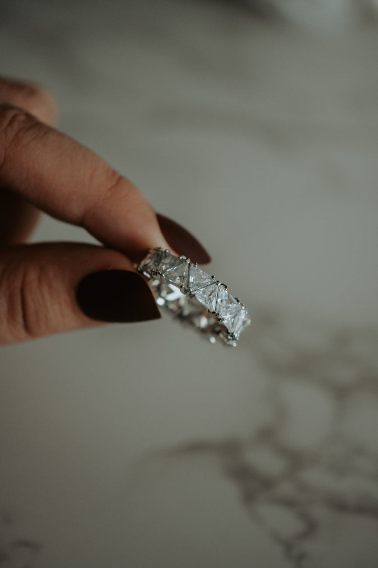Pierre Triangular Stone Cubic Zirconia Sterling Silver Ring Band