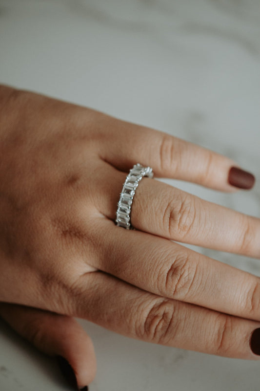 Anna Emerald Cut Sterling Silver Ring Band
