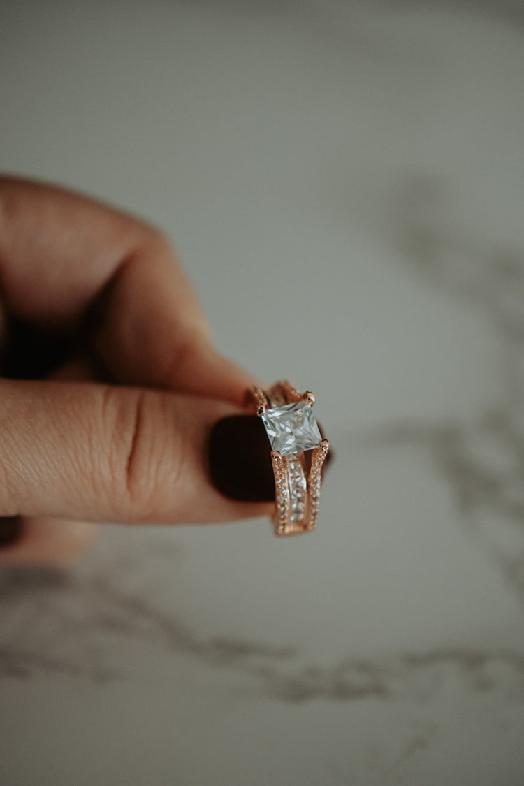 Paula Princess Cut Rose Gold Plated Ring