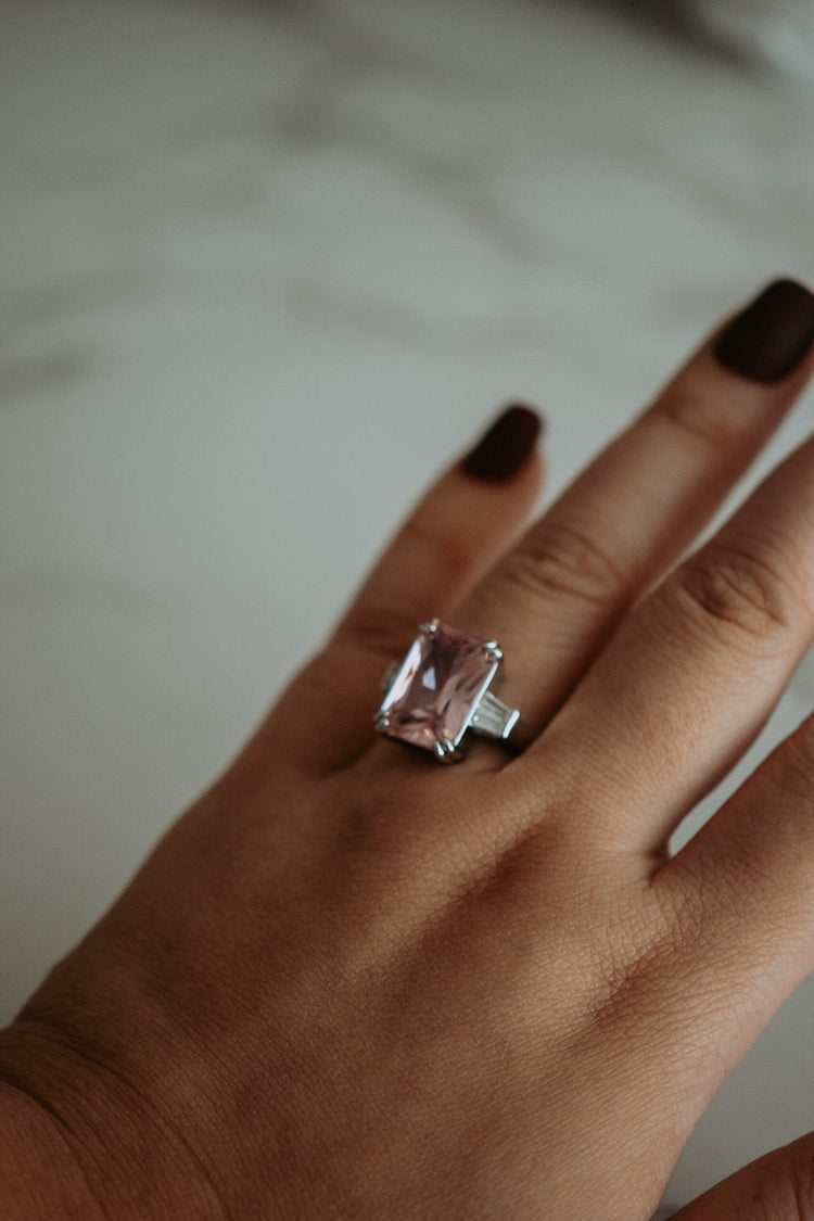 Allie Pink Emerald Cut Gem Sterling Silver Ring