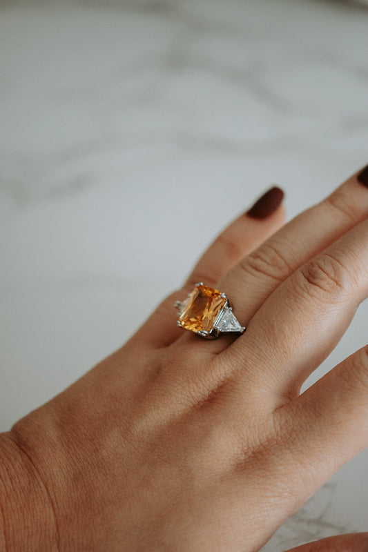 Alyssa Citrine Gem Emerald Cut Sterling Silver Ring