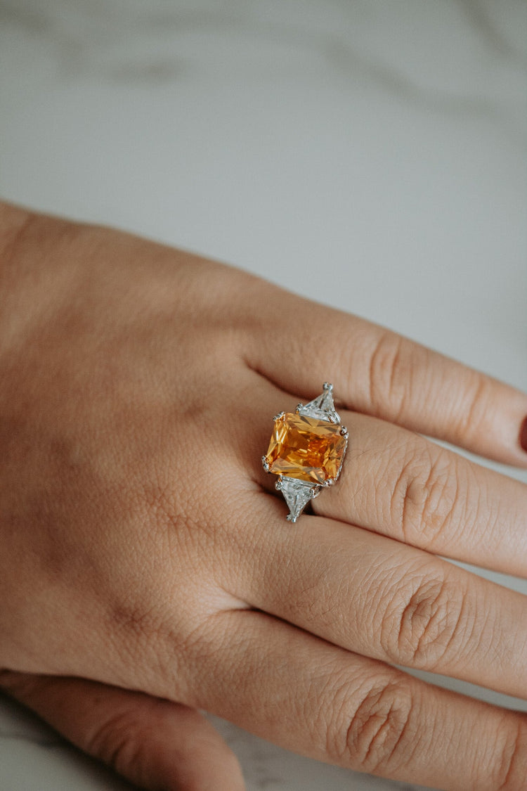 Alyssa Citrine Gem Emerald Cut Sterling Silver Ring