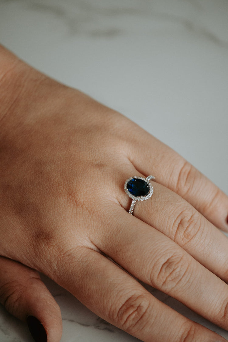 Halsey Sapphire Oval Cut Sterling Silver Ring