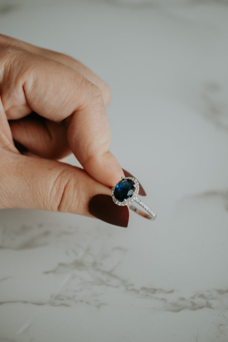 Halsey Sapphire Oval Cut Sterling Silver Ring