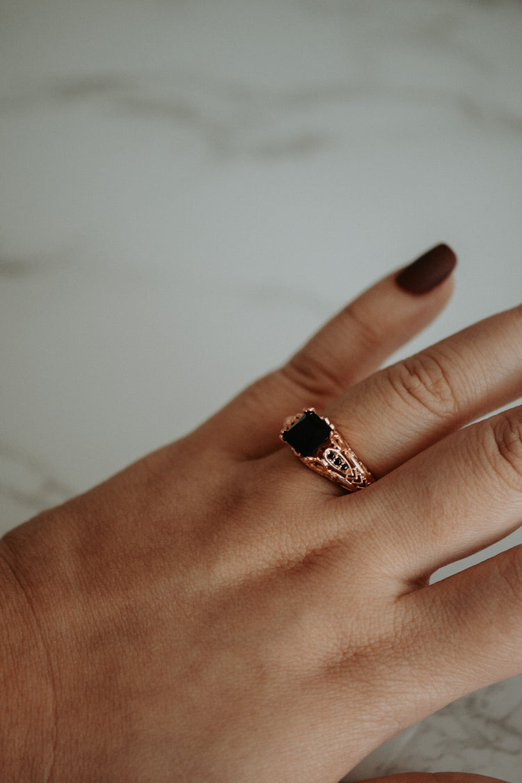Kinsley Black Princess Cut Gem in Rose Gold