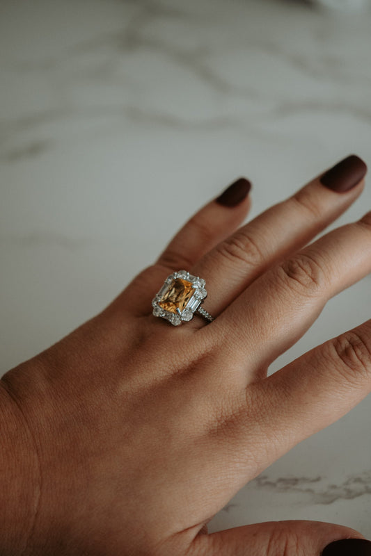 Becca Citrine Emerald Cut Sterling Silver Ring