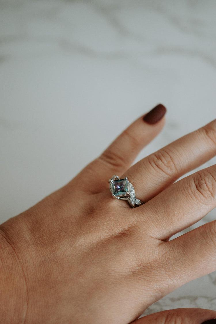 Lewis Princess Cut Aurora Gem Sterling Silver Ring
