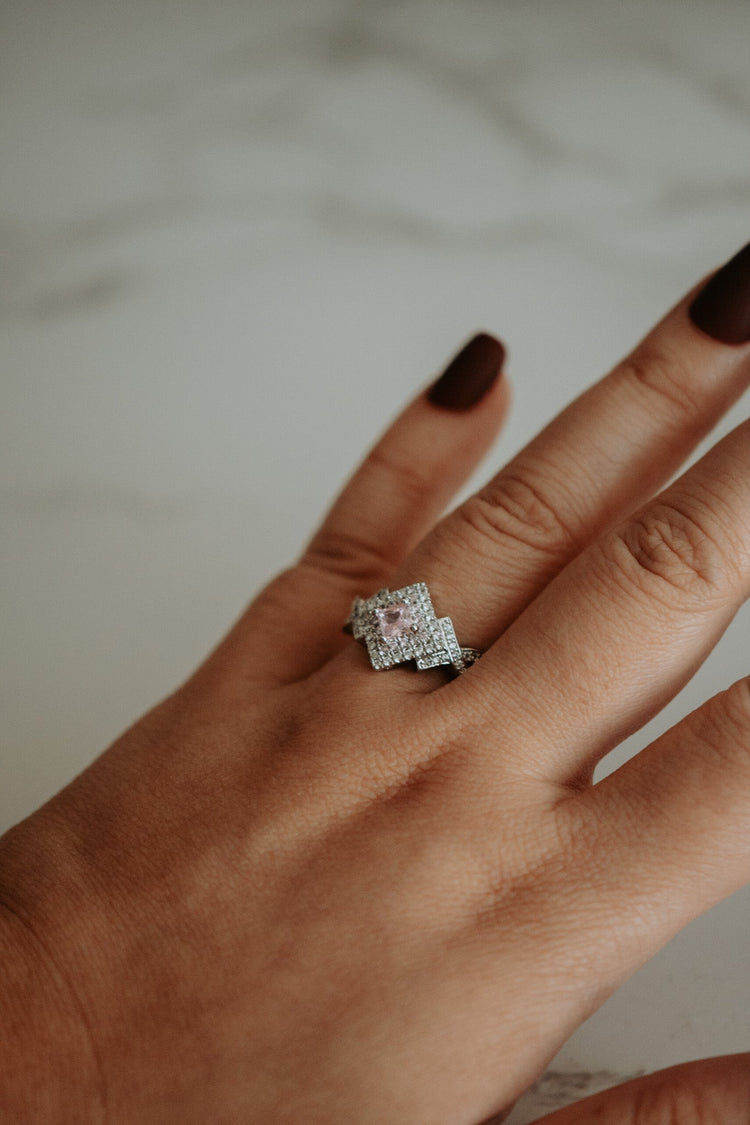 Rhian Pink Gemstone Princess Cut Sterling Silver Ring