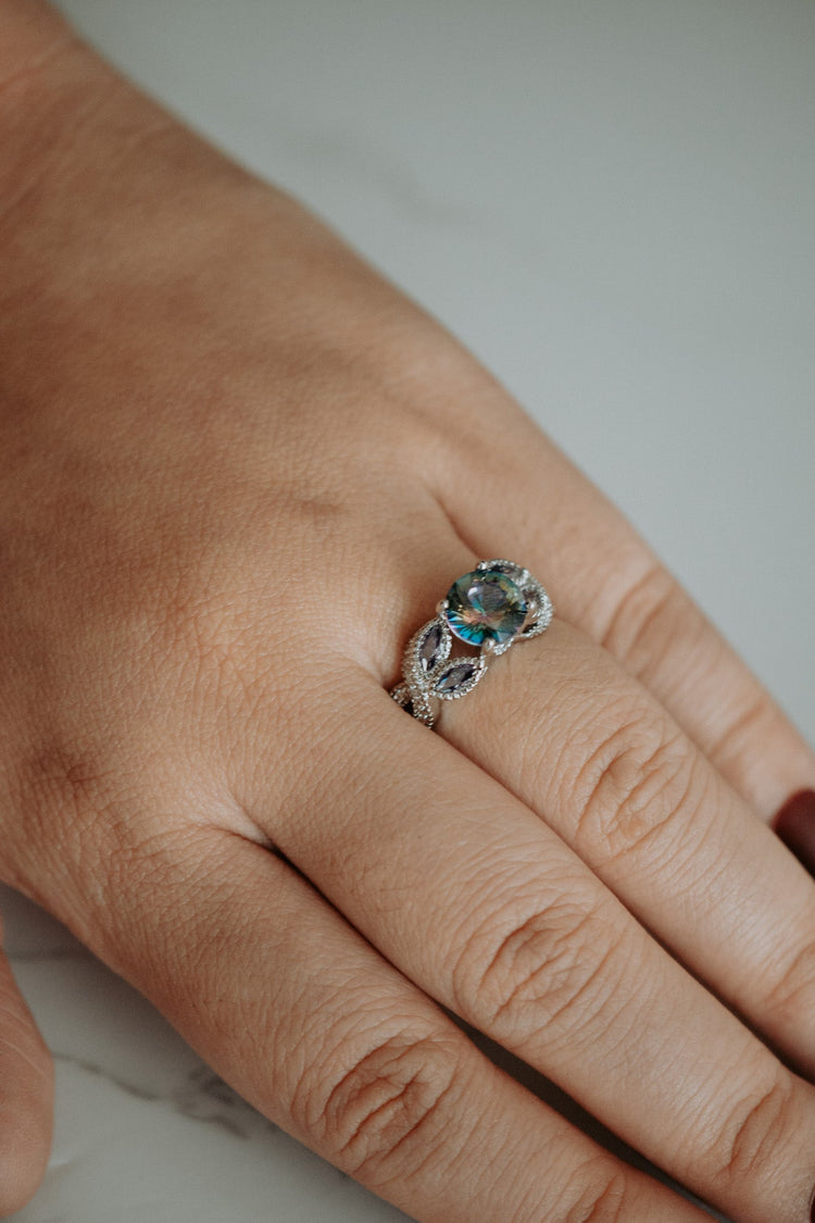 Julia Princess Cut Rainbow Gem Sterling Silver Ring