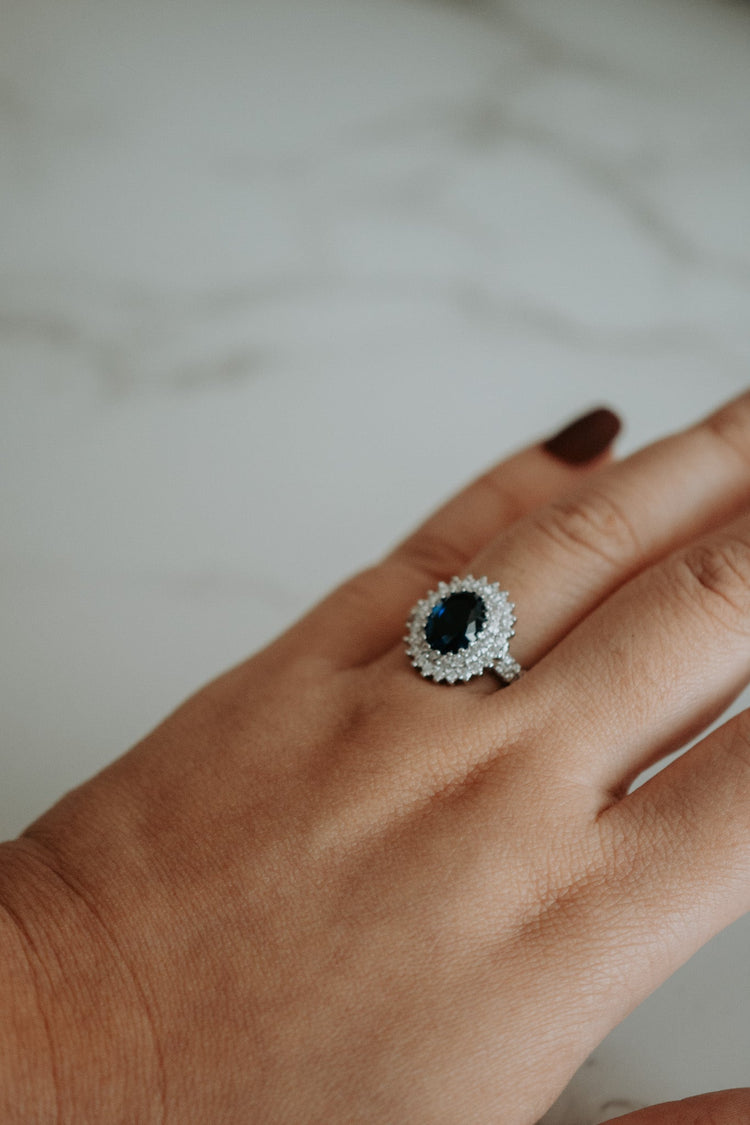 Lady D Sapphire Oval Cut Sterling Silver Ring