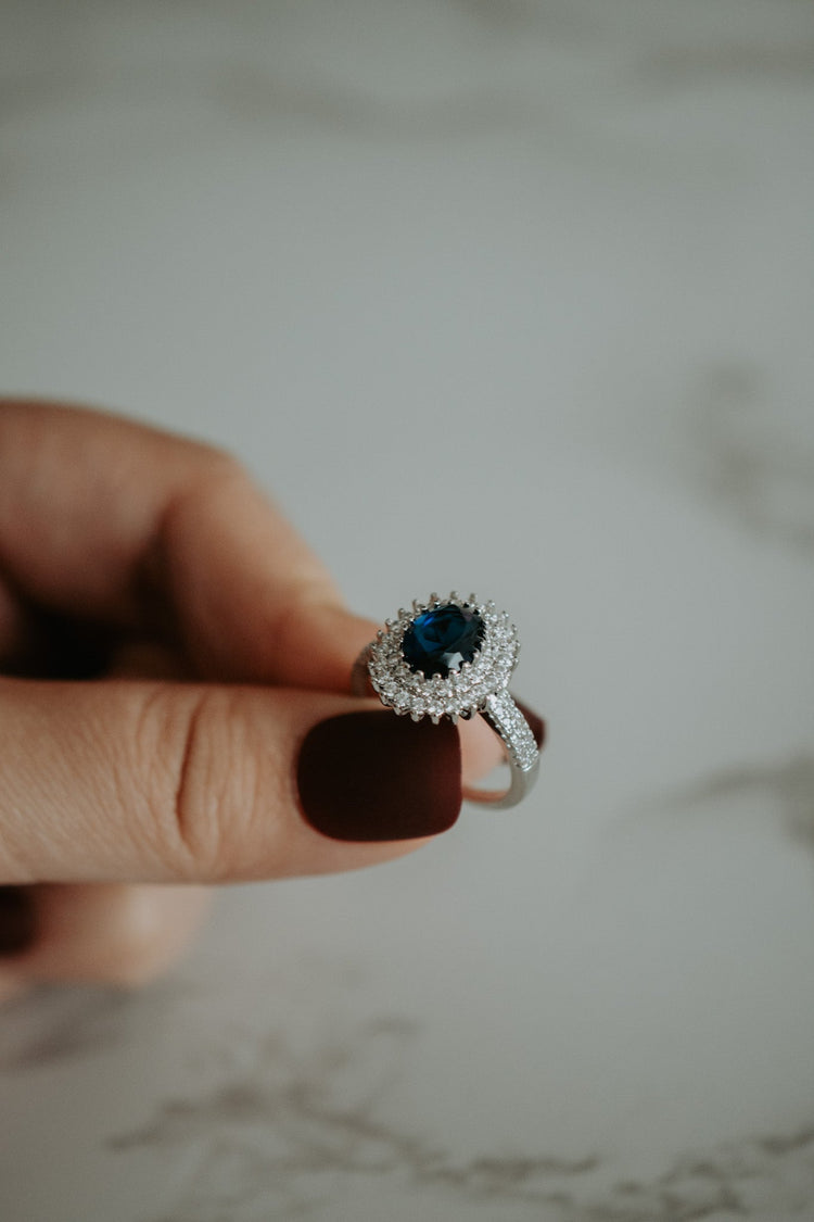 Lady D Sapphire Oval Cut Sterling Silver Ring