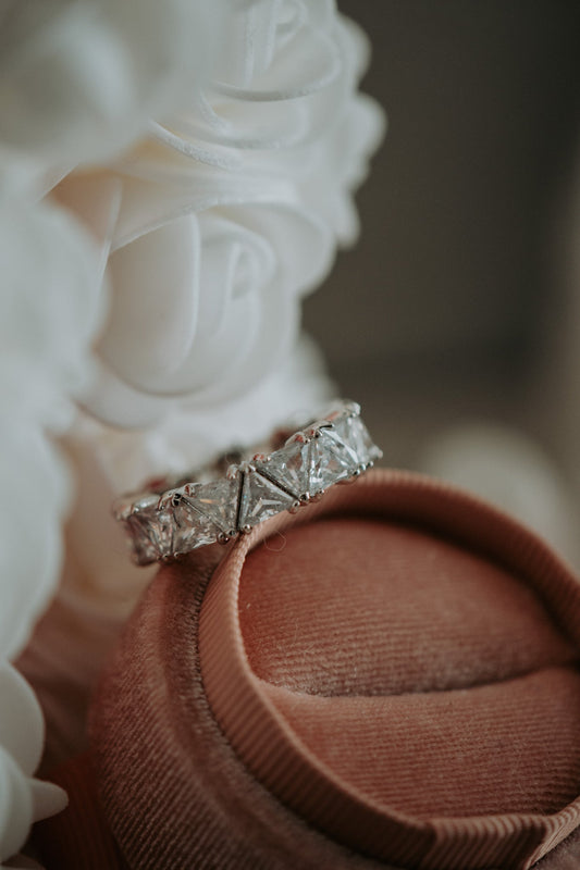 Pierre Triangular Stone Cubic Zirconia Sterling Silver Ring Band