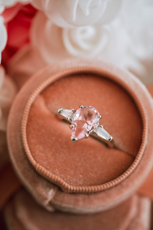 Jady Pear Cut Pink Gemstone Sterling Silver Ring
