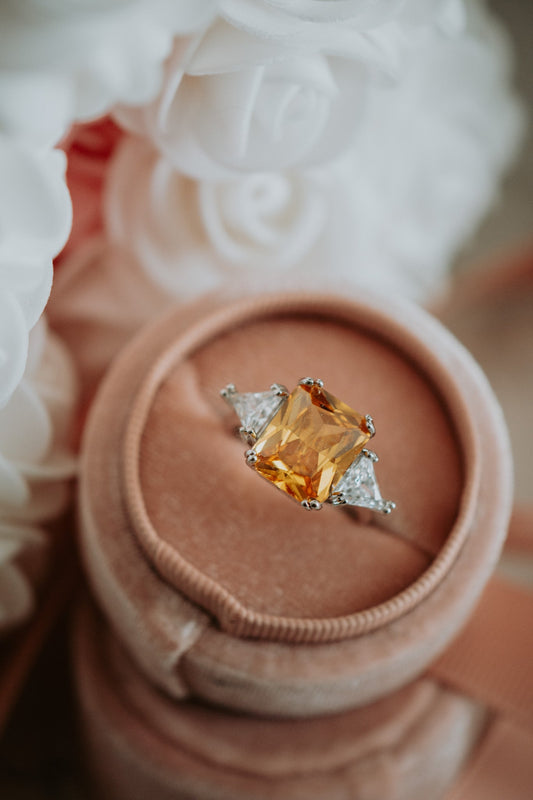 Alyssa Citrine Gem Emerald Cut Sterling Silver Ring