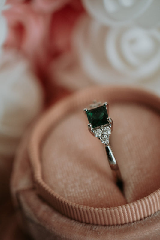Steffi Emerald Gem Sterling Silver Dainty Ring