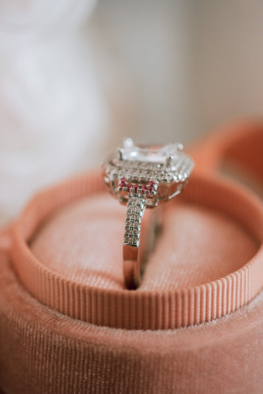 Amaryllis Radiant Cut Cubic Zirconia Pink Gem Sterling Silver Ring