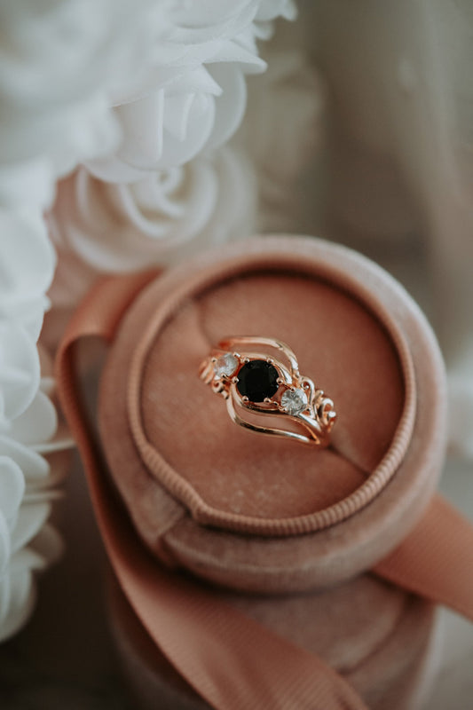 Rhyss Black Gem in Rose Gold Plating