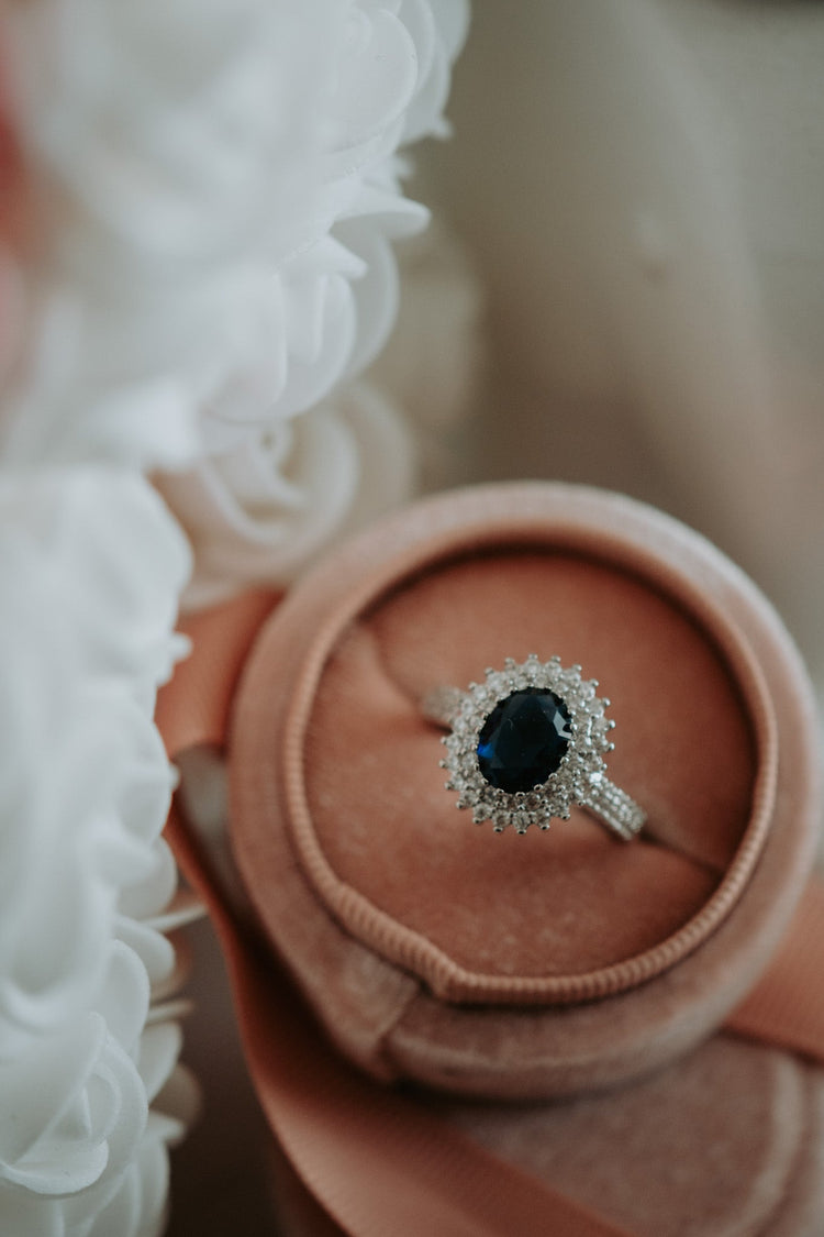 Lady D Sapphire Oval Cut Sterling Silver Ring