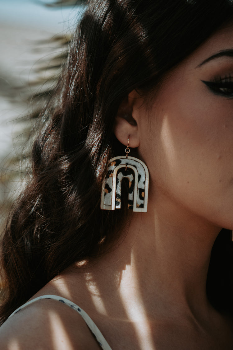 Leopard Wooden Drop Earrings