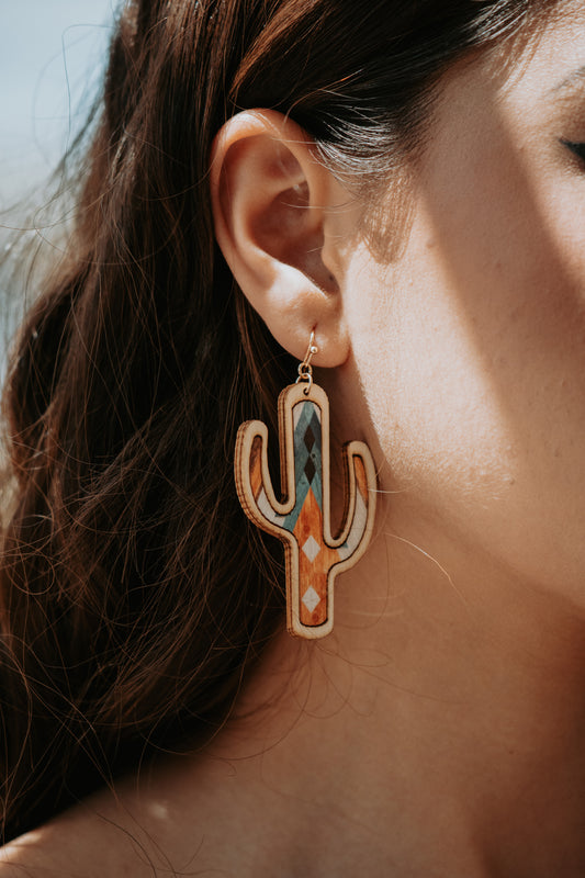 Cactus Wooden Yellow Multi Drop Earrings