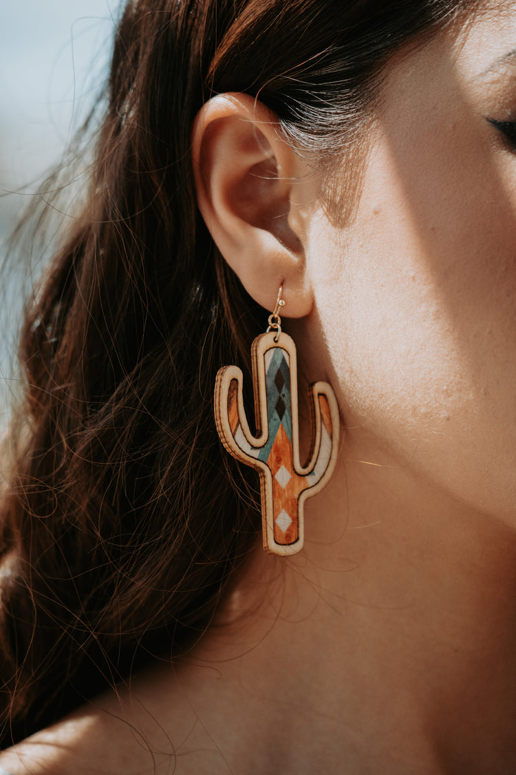 Cactus Wooden Yellow Multi Drop Earrings