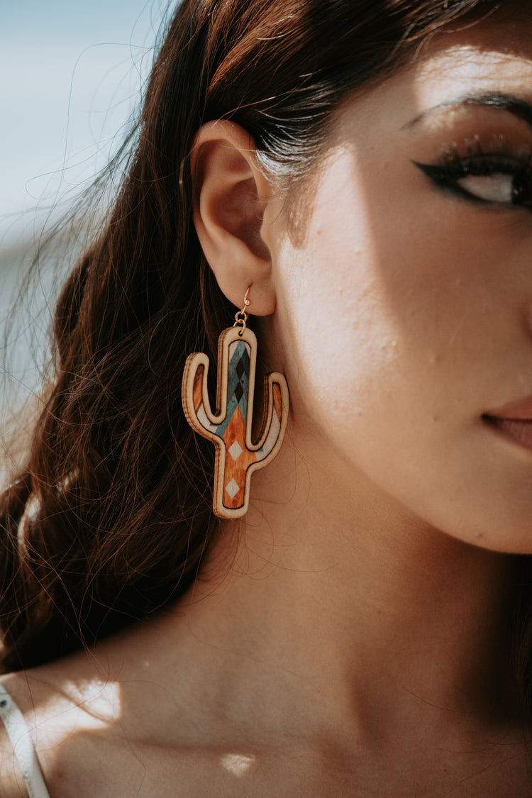 Cactus Wooden Yellow Multi Drop Earrings