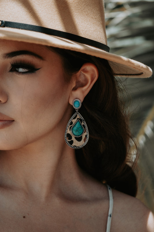 Leopard Beige Turquoise Earrings