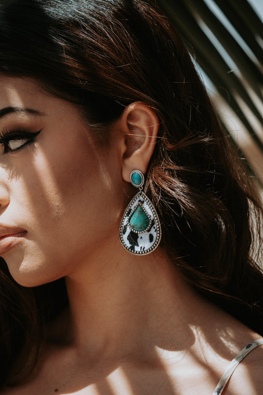 Leopard White & Black Turquoise Earrings