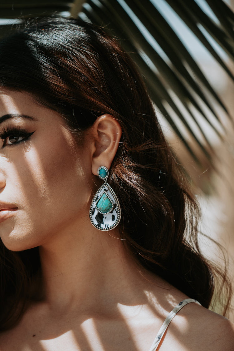 Leopard White & Black Turquoise Earrings