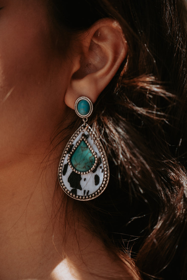 Leopard White & Black Turquoise Earrings