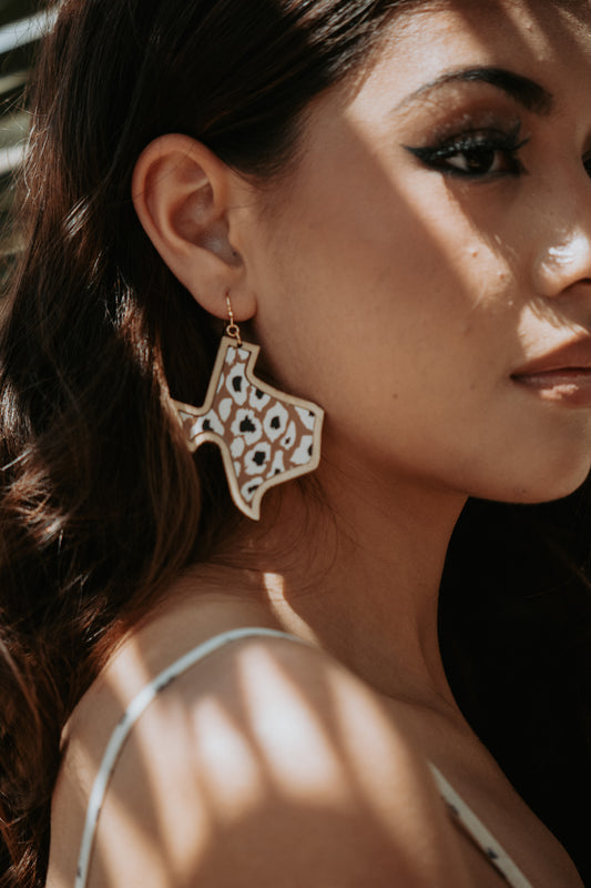Texas Leopard Wooden Drop Earrings