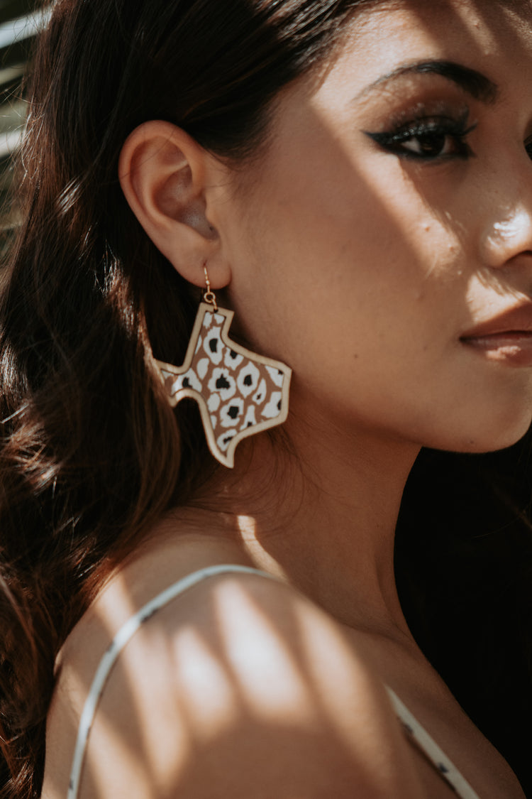 Texas Leopard Wooden Drop Earrings