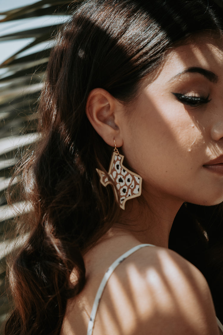 Texas Leopard Wooden Drop Earrings