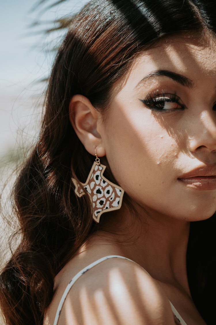 Texas Leopard Wooden Drop Earrings