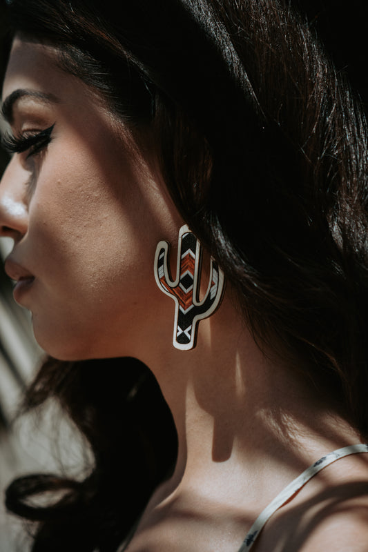 Cactus Wooden Black & Brown Drop Earrings