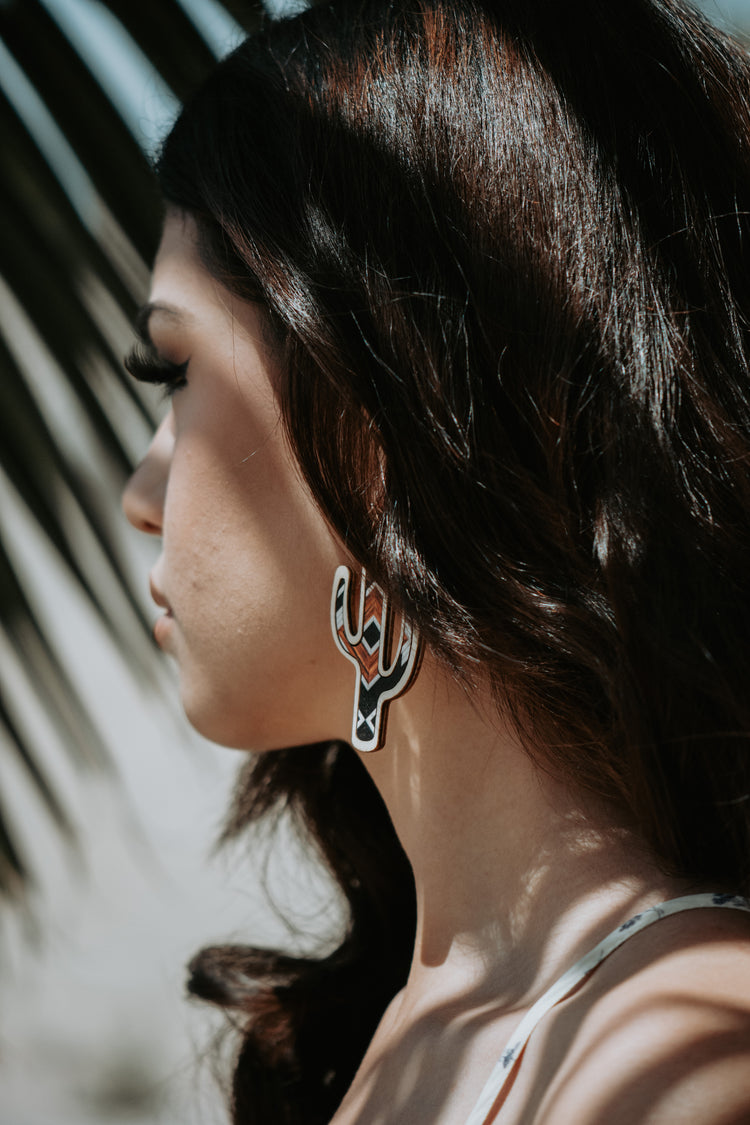 Cactus Wooden Black & Brown Drop Earrings