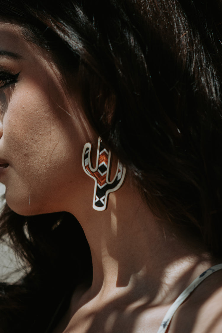 Cactus Wooden Black & Brown Drop Earrings