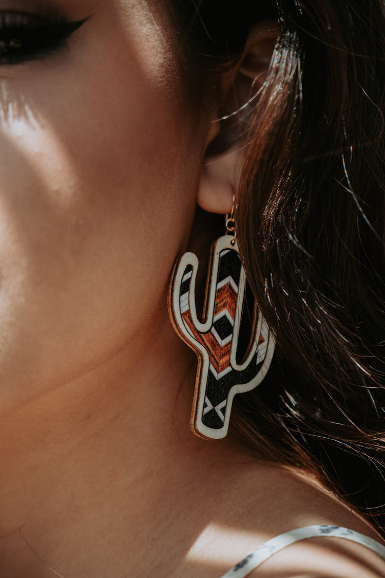 Cactus Wooden Black & Brown Drop Earrings