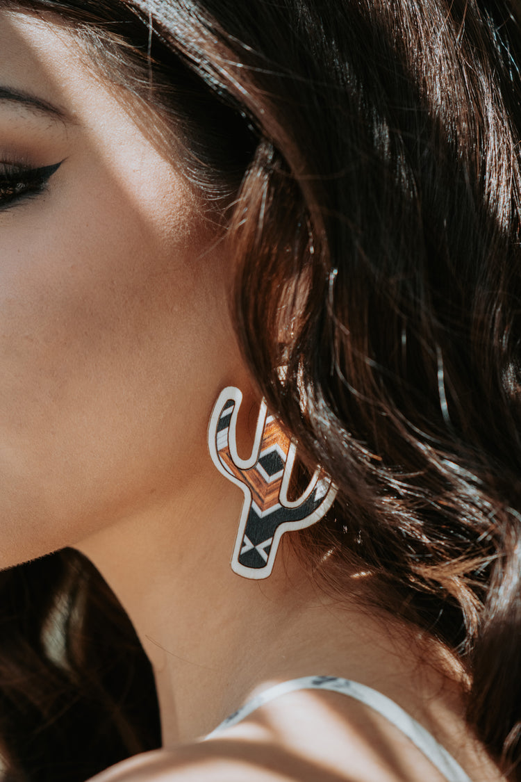 Cactus Wooden Black & Brown Drop Earrings