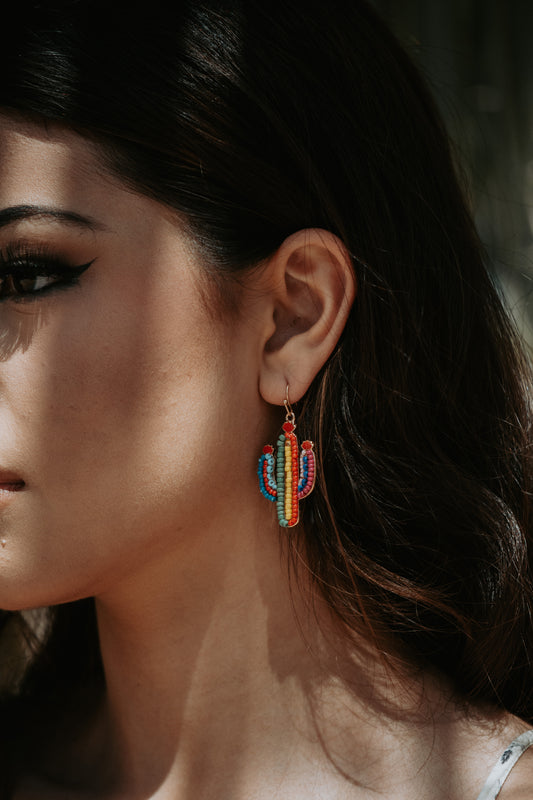 Beaded Cactus Dainty Drop Earrings Multi Color