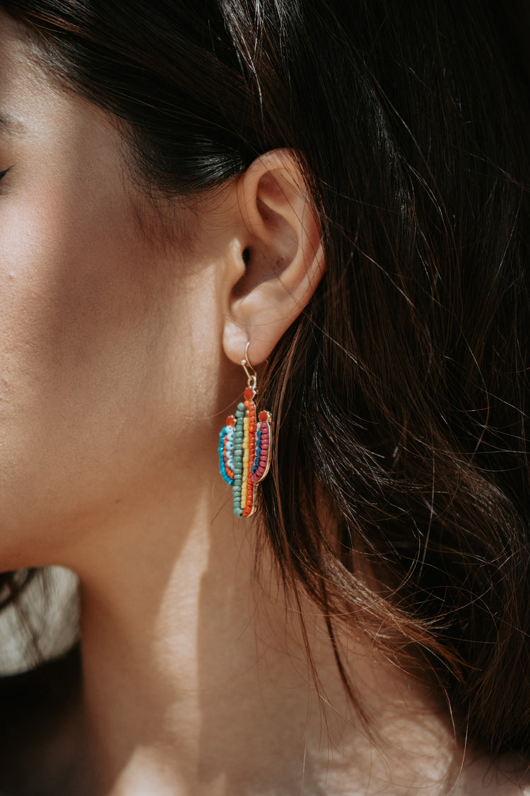 Beaded Cactus Dainty Drop Earrings Multi Color