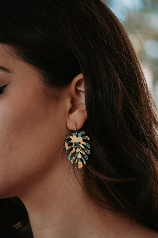 Monstera Brass Drop Earrings