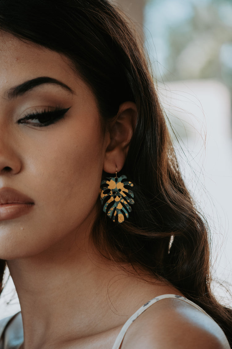 Monstera Brass Drop Earrings