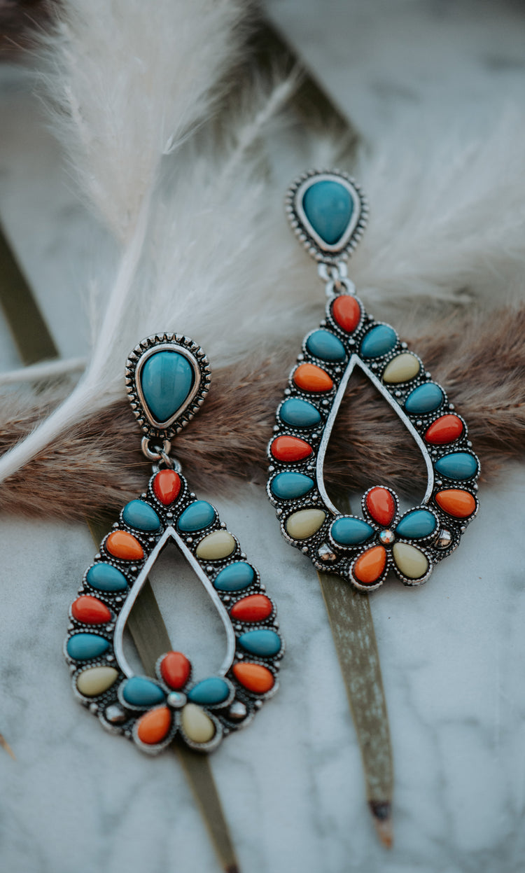 Western Turquoise Drop Earrings Multi Color