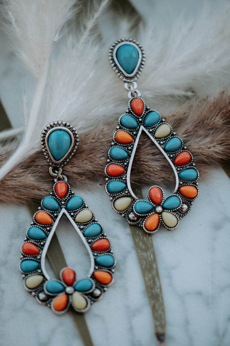Western Turquoise Drop Earrings Multi Color