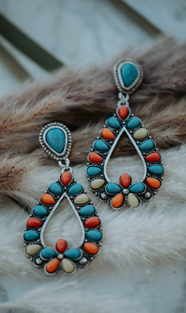Western Turquoise Drop Earrings Multi Color