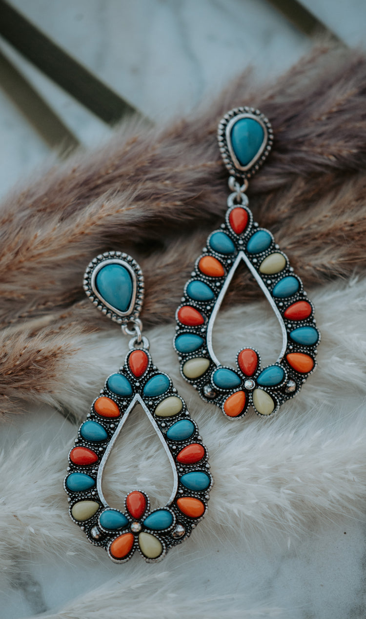 Western Turquoise Drop Earrings Multi Color