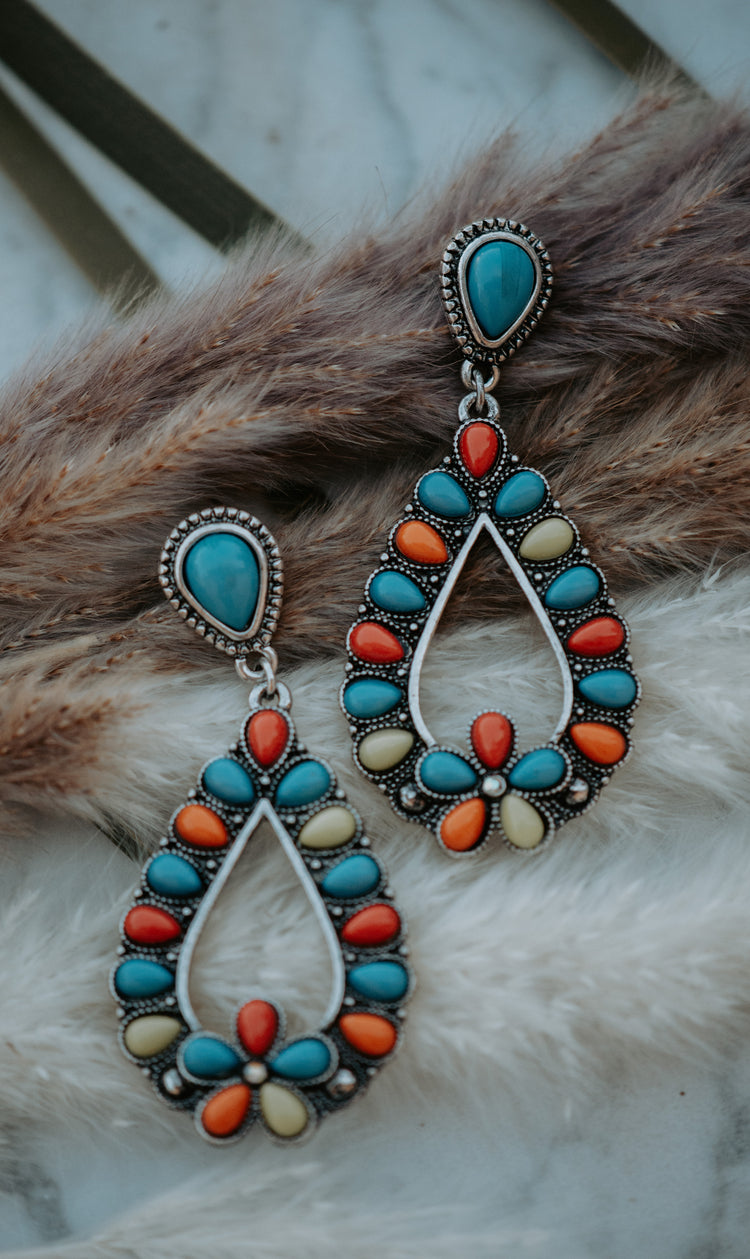 Western Turquoise Drop Earrings Multi Color