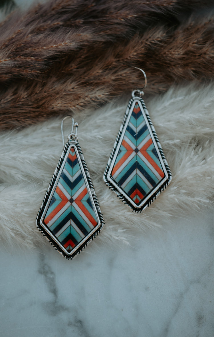 Aztec Aqua Drop Earrings